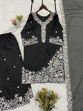 DESIGNER  FRANCH CRAPE SILK  TOP PLAZZO AND  DUPATTA  SET WITH EMBROIDERY WORKED