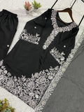 DESIGNER  FRANCH CRAPE SILK  TOP PLAZZO AND  DUPATTA  SET WITH EMBROIDERY WORKED