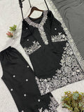 DESIGNER  FRANCH CRAPE SILK  TOP PLAZZO AND  DUPATTA  SET WITH EMBROIDERY WORKED