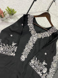 DESIGNER  FRANCH CRAPE SILK  TOP PLAZZO AND  DUPATTA  SET WITH EMBROIDERY WORKED