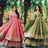 Designer Crunchy Silk Salwar Kameez With Heavy Embroidery Sequence Work