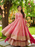 Designer Crunchy Silk Salwar Kameez With Heavy Embroidery Sequence Work