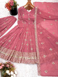 Designer Crunchy Silk Salwar Kameez With Heavy Embroidery Sequence Work