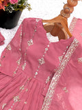 Designer Crunchy Silk Salwar Kameez With Heavy Embroidery Sequence Work