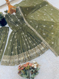Designer Crunchy Silk Salwar Kameez With Heavy Embroidery Sequence Work