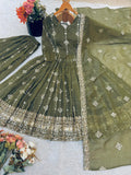 Designer Crunchy Silk Salwar Kameez With Heavy Embroidery Sequence Work