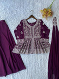 DEIGNER EMBROIDERED PEPLUM TOP WITH PLAZZO PAIR FROM LOOMEERA
