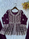 DEIGNER EMBROIDERED PEPLUM TOP WITH PLAZZO PAIR FROM LOOMEERA