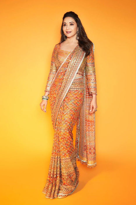 Bollywood Diva Madhuri Dixit Inspired Bollywood Replica Real Mirror Work Saree