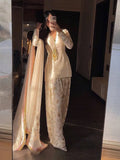New Designer Party Wear Look Pure Glass Satin Top & Farshi Palazzo With Dupatta set