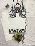 Latest Faux Georgette Embroidery And Sequence Work Top Pant With Dupatta