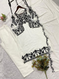 Latest Faux Georgette Embroidery And Sequence Work Top Pant With Dupatta