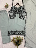 Latest Faux Georgette Embroidery And Sequence Work Top Pant With Dupatta