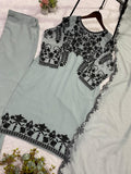 Latest Faux Georgette Embroidery And Sequence Work Top Pant With Dupatta