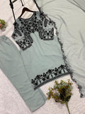 Latest Faux Georgette Embroidery And Sequence Work Top Pant With Dupatta