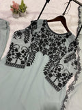 Latest Faux Georgette Embroidery And Sequence Work Top Pant With Dupatta