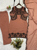 Latest Faux Georgette Embroidery And Sequence Work Top Pant With Dupatta