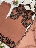 Latest Faux Georgette Embroidery And Sequence Work Top Pant With Dupatta