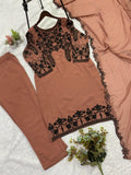 Latest Faux Georgette Embroidery And Sequence Work Top Pant With Dupatta