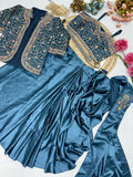 Party Wear Ready To Wear Saree With Jacket With  Heavy Diamond Satin Silk With Multi Thread Embroidery