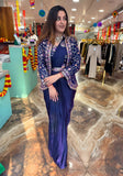 Party Wear Ready To Wear Saree With Jacket With  Heavy Diamond Satin Silk With Multi Thread Embroidery
