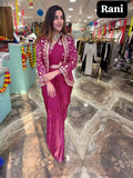 Party Wear Ready To Wear Saree With Jacket With  Heavy Diamond Satin Silk With Multi Thread Embroidery