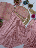 Party Wear Ready To Wear Saree With Jacket With  Heavy Diamond Satin Silk With Multi Thread Embroidery