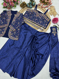 Party Wear Ready To Wear Saree With Jacket With  Heavy Diamond Satin Silk With Multi Thread Embroidery
