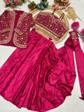 Party Wear Ready To Wear Saree With Jacket With  Heavy Diamond Satin Silk With Multi Thread Embroidery