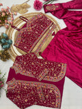 Party Wear Ready To Wear Saree With Jacket With  Heavy Diamond Satin Silk With Multi Thread Embroidery