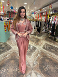 Party Wear Ready To Wear Saree With Jacket With  Heavy Diamond Satin Silk With Multi Thread Embroidery
