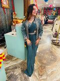 Party Wear Ready To Wear Saree With Jacket With  Heavy Diamond Satin Silk With Multi Thread Embroidery