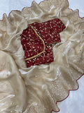 Designer Soft Jimmy Chu Silk Saree With Sequance and Zari Embroidery Work