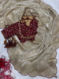 Designer Soft Jimmy Chu Silk Saree With Sequance and Zari Embroidery Work