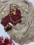 Designer Soft Jimmy Chu Silk Saree With Sequance and Zari Embroidery Work