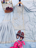 New Designer Party Wear Look Pur Chinon Silk Top Plazzo & Dupatta Set