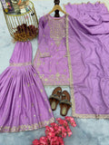 New Designer Party Wear Look Pur Chinon Silk Top Plazzo & Dupatta Set