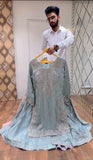 New Designer Party Wear Look Pur Chinon Silk Top Plazzo & Dupatta Set