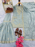 New Designer Party Wear Look Pur Chinon Silk Top Plazzo & Dupatta Set