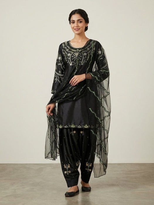 Desinger Heavy Japan Satin Farshi Salwar Top And Dupatta Set