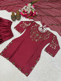 Desinger Heavy Japan Satin Farshi Salwar Top And Dupatta Set
