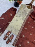 Designer Gmy Silk With Heavy Embroidery Sequence Work Top-Bottom And Dupatta Set