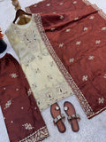 Designer Gmy Silk With Heavy Embroidery Sequence Work Top-Bottom And Dupatta Set