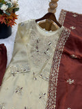 Designer Gmy Silk With Heavy Embroidery Sequence Work Top-Bottom And Dupatta Set
