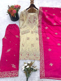 Designer Gmy Silk With Heavy Embroidery Sequence Work Top-Bottom And Dupatta Set