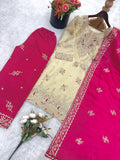 Designer Gmy Silk With Heavy Embroidery Sequence Work Top-Bottom And Dupatta Set