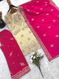 Designer Gmy Silk With Heavy Embroidery Sequence Work Top-Bottom And Dupatta Set