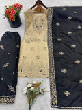Designer Gmy Silk With Heavy Embroidery Sequence Work Top-Bottom And Dupatta Set