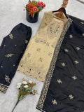 Designer Gmy Silk With Heavy Embroidery Sequence Work Top-Bottom And Dupatta Set