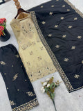 Designer Gmy Silk With Heavy Embroidery Sequence Work Top-Bottom And Dupatta Set